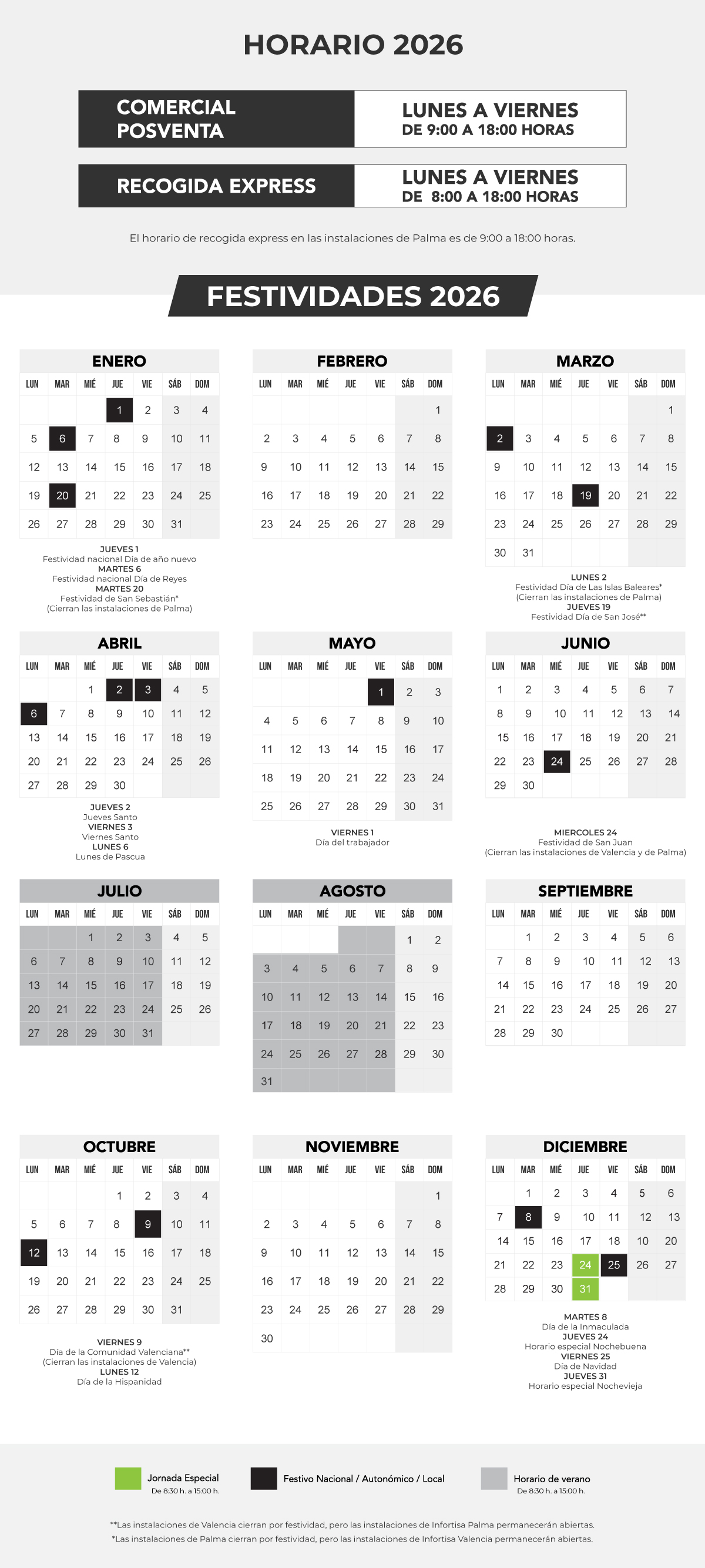 Horarios y festividades Infortisa Verano 2024